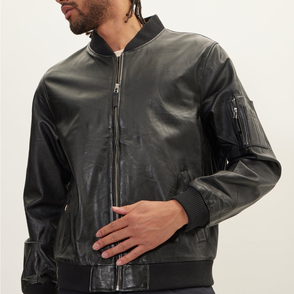 RON TOMSON  GENUINE LEATHER BOMBER JACKET - BLACK